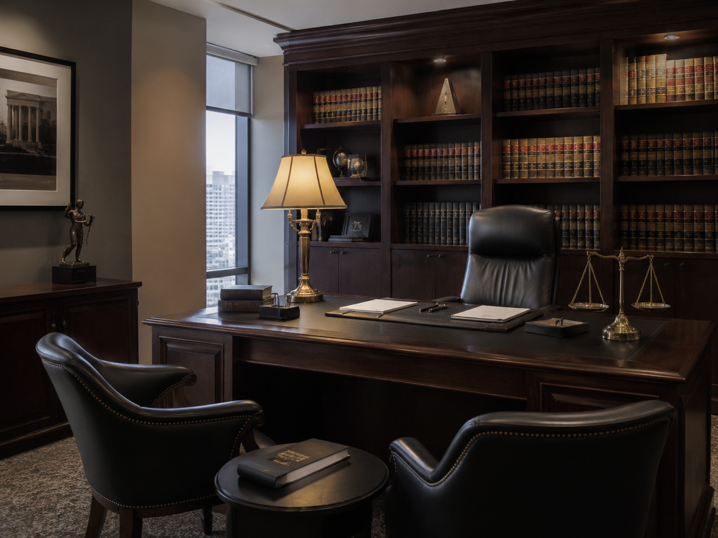 Despacho de abogados profesional con biblioteca jurídica